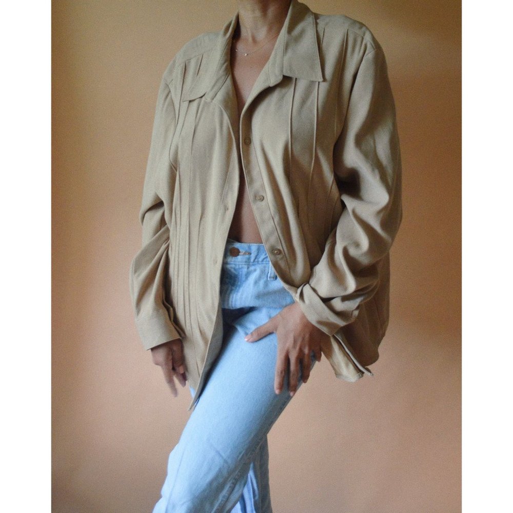 Vintage Beige Suede Button-Down Shirt